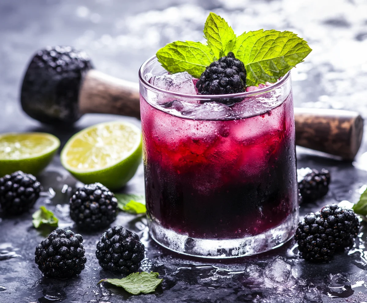 A perfectly garnished blackberry mojito recipe
